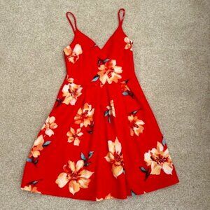 Red Tropical Floral Hawaiian Dress - Medium